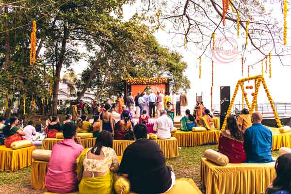 yellow theme decor at lawns with marigold flower 